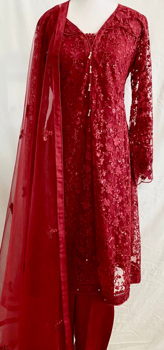 Ruby Red Lace Dress Embroidery