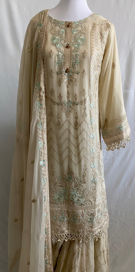 Ivory Embroided Shirt With Ghararah